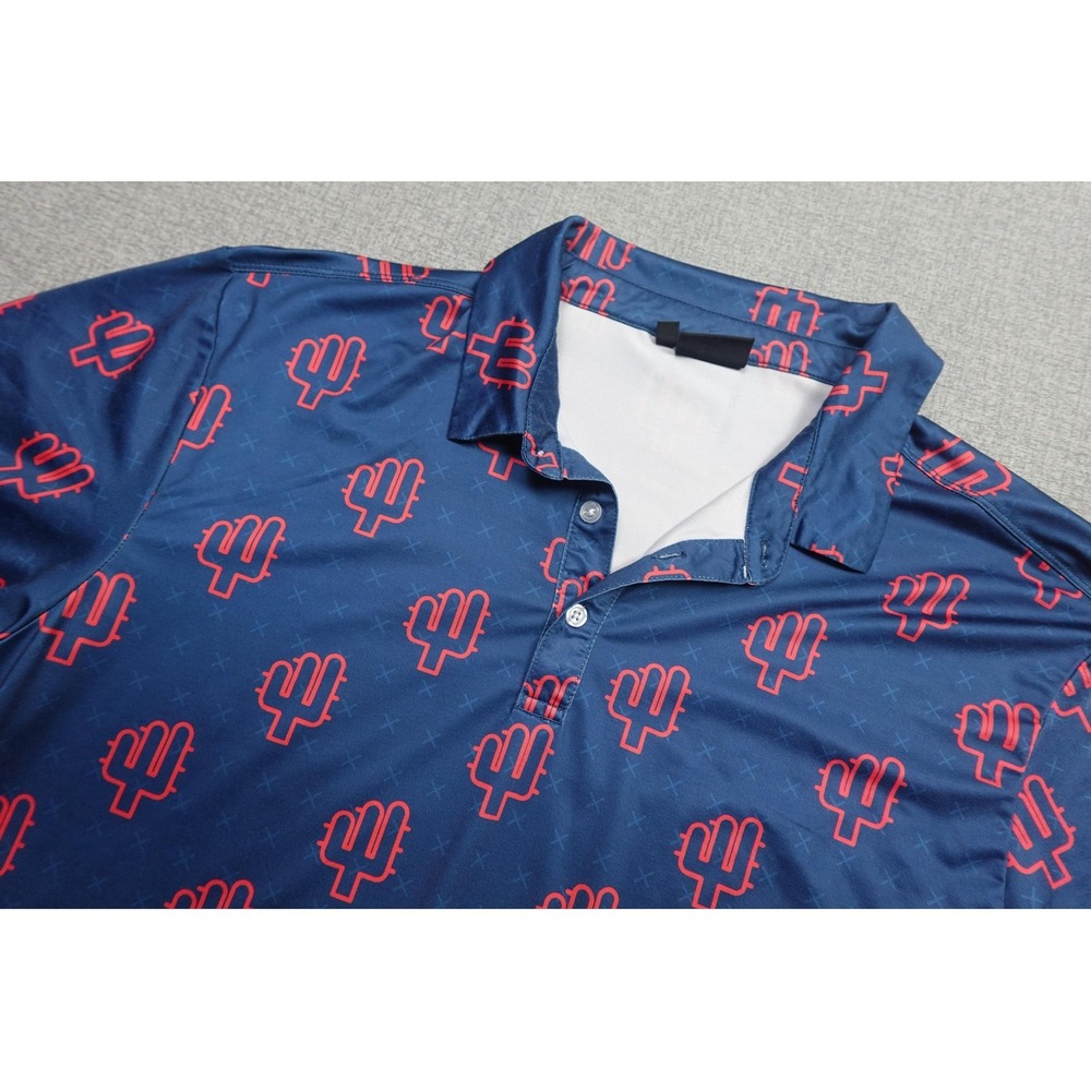 Yatta Golf Polo Mens XL Blue Cactus Print Performance Lightweight Stretch AOP